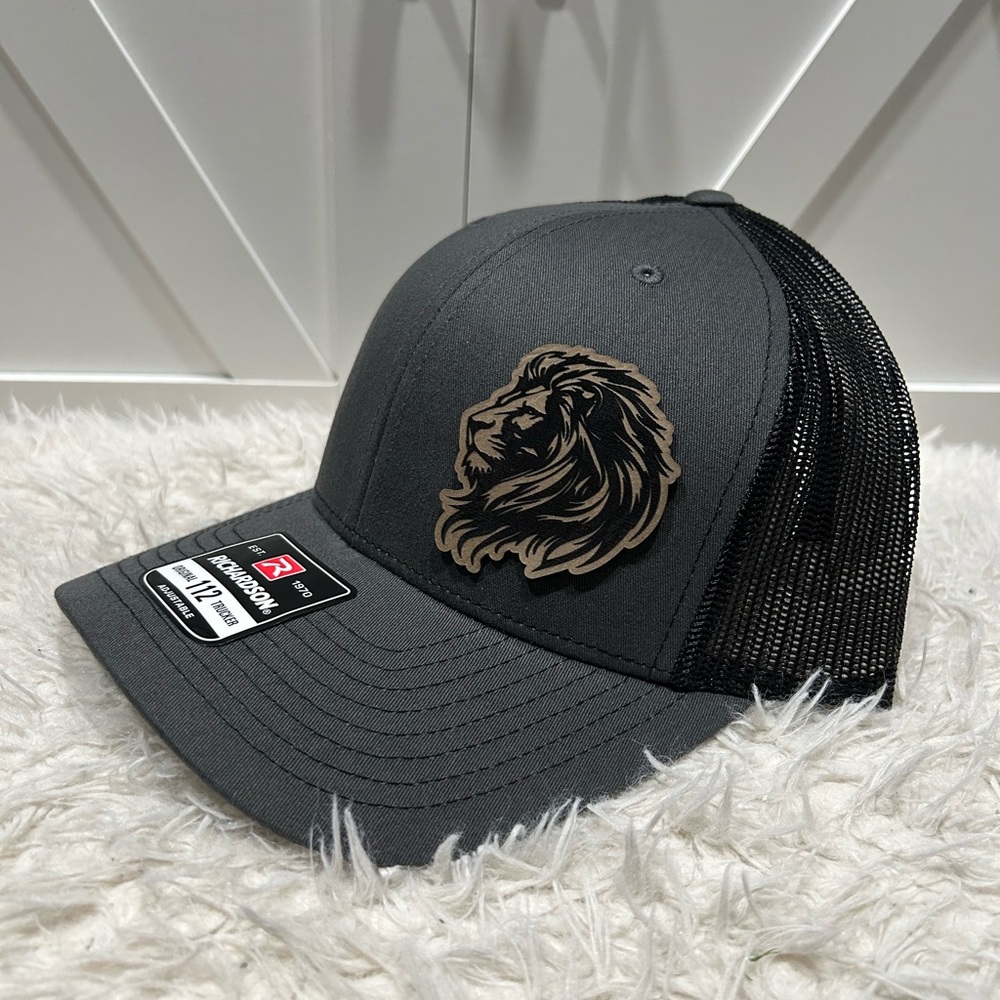 Lion Head Laser Engraved Richardson 112 Trucker Hat.